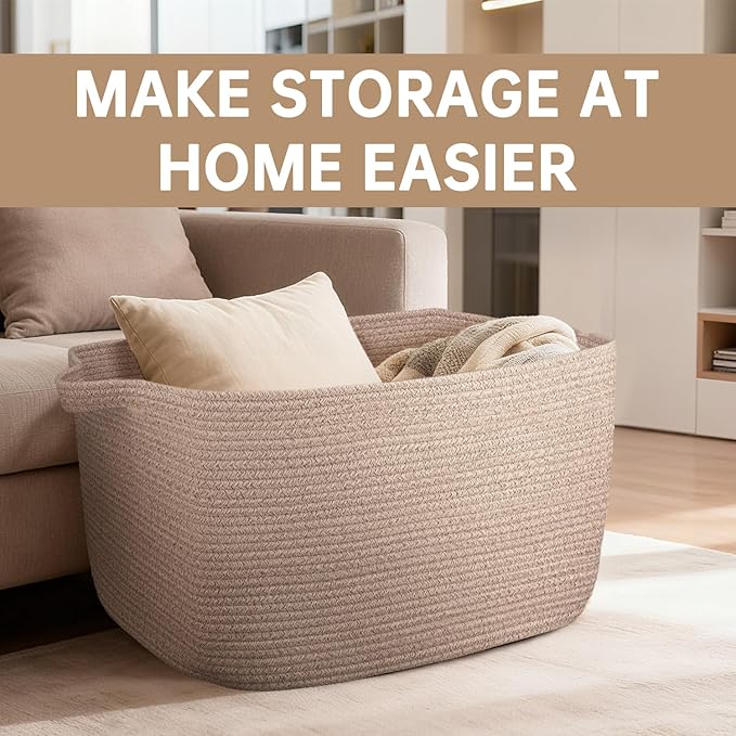 75L Large Blanket Basket,woven baskets for storage,Storage Basket for Organizing,Cotton Rope Basket with Handle,Blanket Basket living Room,Toy Basket for Nursery