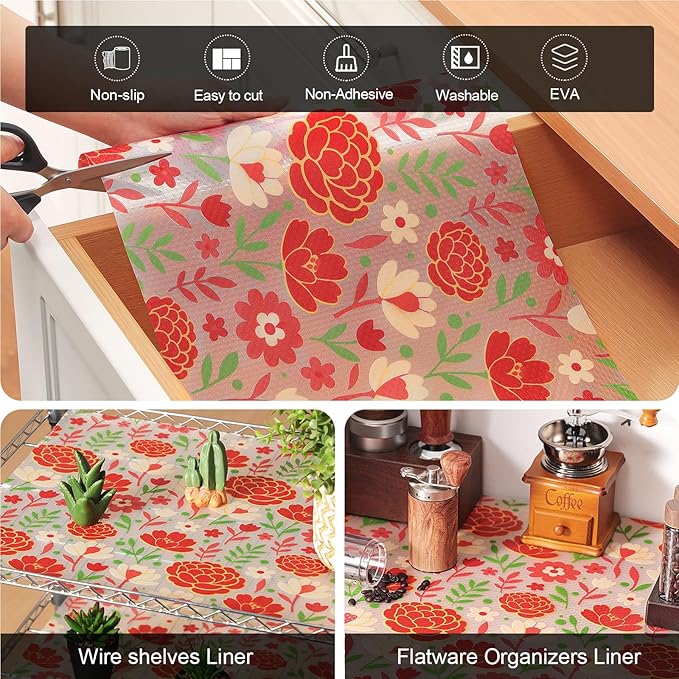 Cooyes Shelf Liner – Premium Non-Adhesive Cabinet & Drawer Liner for Kitchen – Waterproof Shelf Paper with Modern Pattern – Durable EVA Cabinet Mat – Easy to Cut （24" W x 240" L）