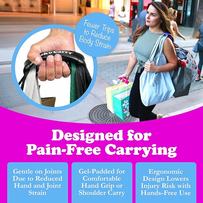 Click & Carry Grocery Bag Carrier Handle - Carry More in Fewer Trips, 100lb Capacity, Hands-Free, Gel-Padded Ergonomic Design, Shopping & Grocery Bag Holder - As Seen On Shark Tank, Black, 2 Pack