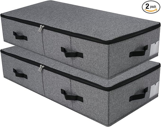 Omygarden 2PCS Foldable Blankets Clothes Comforters Storage Bin Organizer with Plastic Support Liner for Blankets, Towels, Comforter, Sweaters, Linen Sheets, Wrapping Paper, Black Grey