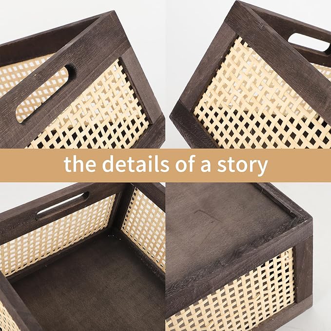 Bamboo Storage Basket, Wicker Storage Basket for Organizing, Wood Crate. (Brown-Large)