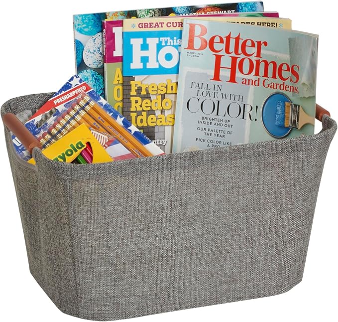 Household Essentials 623 Small Tapered Soft-Side Storage Bin with Wood Handles, Gray, Grey