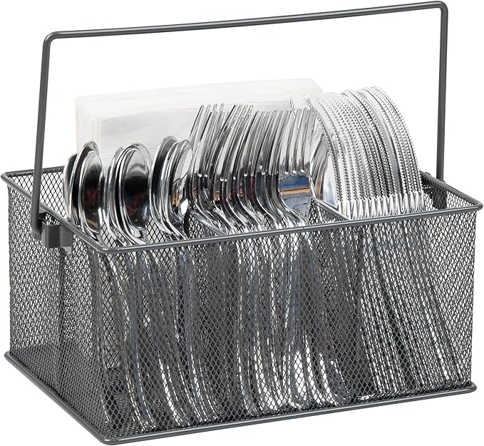 Mind Reader Utensil Holder, Silverware Organizer, Caddy, Cutlery Holder, Kitchen, Metal Mesh, 10"L x 7"W x 4.75"H, Gray