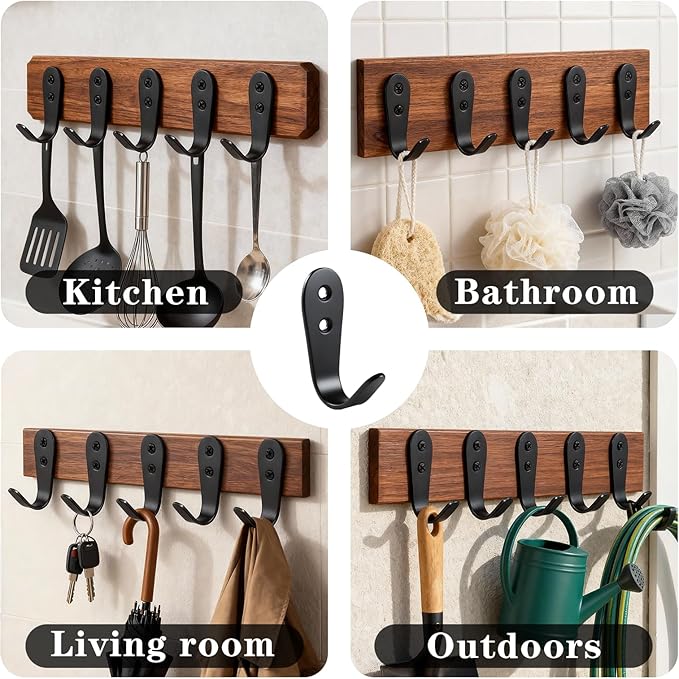 Stainless Steel Hooks for Hanging, Heavy Duty Hook, Wall Hooks Key Holder Wall Mount Hanger Coat Hook Garage Storage Screw Utility Hooks, 8 Pack (Black)