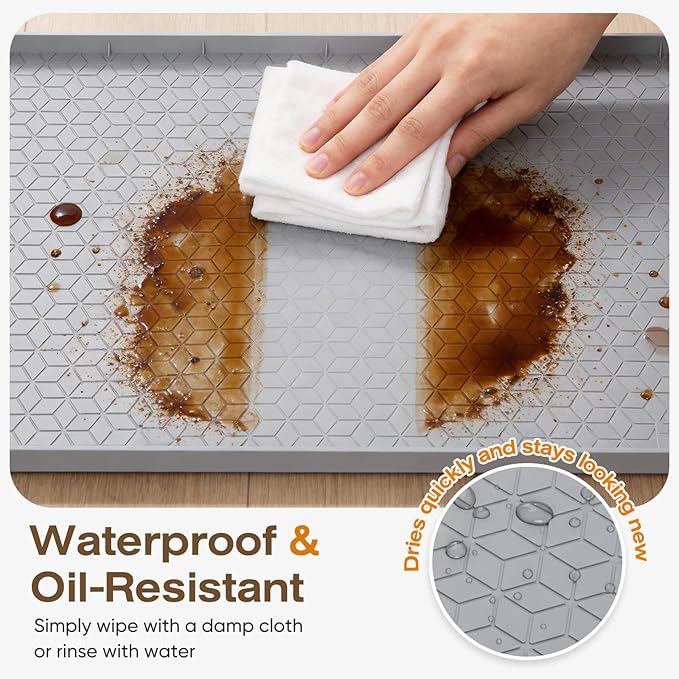 TRZZ Silicone Waterproof Under Sink Mat 28" x 19", Drip Tray and Cabinet Liner for Kitchen and Bathroom, Prevents Water Damage and Organizes Cabinets (Khaki)