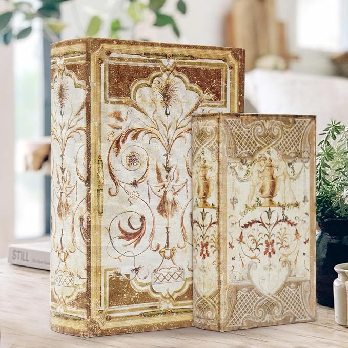 Decorative Book Boxes Set,Magnetic Lock Faux Wooden Storage Book Box Set of 2,Coffee Table Books Decor Retro Style Fabric Cover,Hidden Storage Secret Keepsake,Jewelry Trinket,Cash