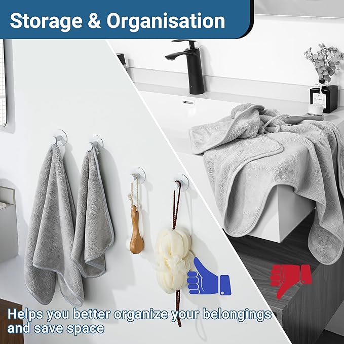 SAYAYO White Hooks for Hanging, Self Adhesive Hooks Coat Hook Wall Mount, White Towel Hook for Bathrooms, Stick on Hook SUS304 Stainless Steel, 4pcs
