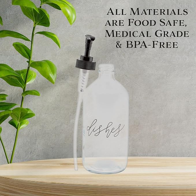 Cornucopia Brands 16oz Hands Dishes Pump Bottles (Clear, Set of 2); Pump Dispensers for Kitchen and Home