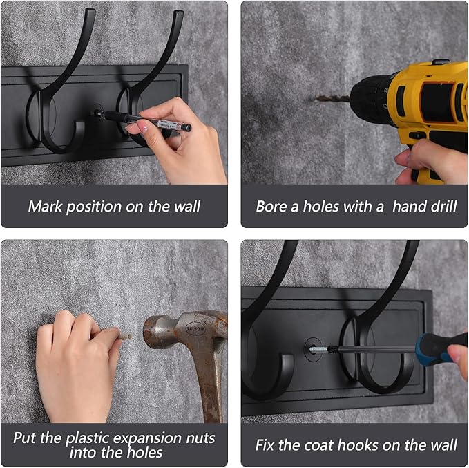 HOME MASTER HARDWARE Coat Rack Wall Mount Black, MDF Wall Mounted Coat Hooks for Hanging Coats, 27" Decorative Hat Rack for Wall with 5 Hooks