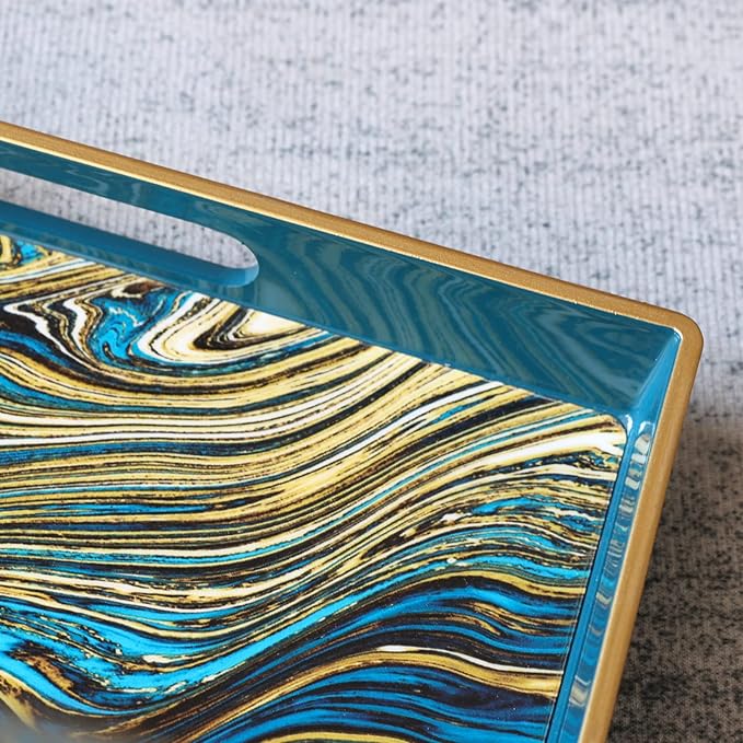Spsyrine Serving Tray, Marble Decorative Tray Plastic Rectangular Coffee Table Tray for Living Room, Storage, Kitchen, Ottoman, Bathroom Decor. 15.6â X 10.2" LJRE