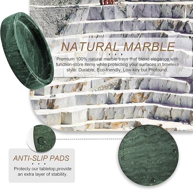 Natural Marble Tray, Round Green Tray for Bedroom/Bathroom/Kitchen/Vanity Countertop, Jewelry Tray for Rings Earrings Necklace Bracelet Watch, Room Decor Aesthetic