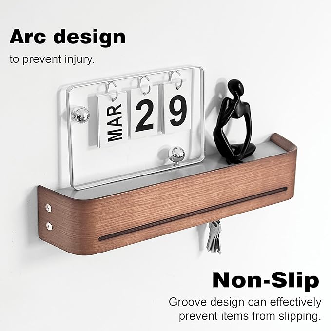 Modern Key Holder Wall Mount with 5 Retractable Hidden Hooks,Heavy Duty Coat Rack Wall Mount,Finland-Designed Entryway Organizer,17 inch,for Entryway, Living Room, Kitchen, Hallway,Oak,Walnut Finish