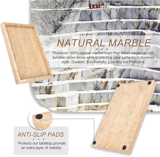 Natural Marble Tray, Stone Tray for Bedroom/Bathroom/Kitchen/Vanity Countertop, Jewelry Tray for Rings Earrings Necklace Bracelet Watch, Room Decor Aesthetic