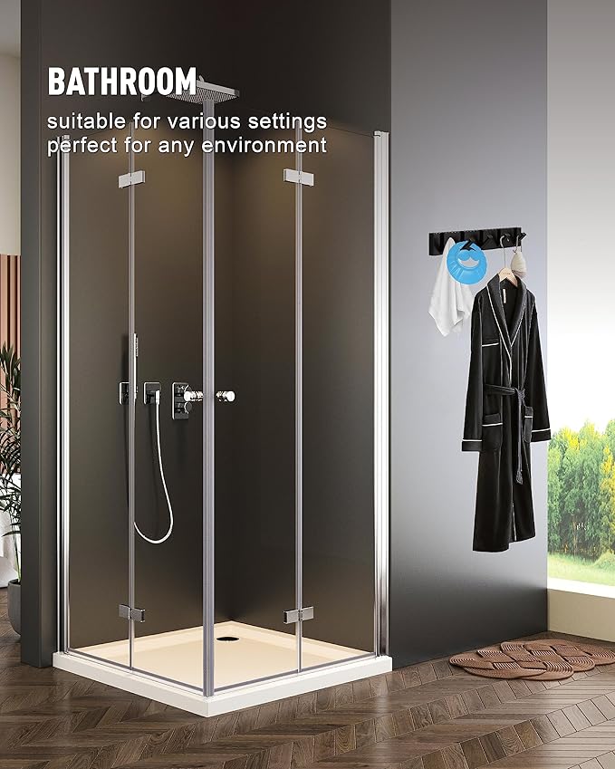 Waterproof Black Wall Hooks - 2 Pack Modern Foldable Towel Hooks for Bathrooms, Coat Hooks Wall Mounted - Stylish, Durable, and Easy to Install