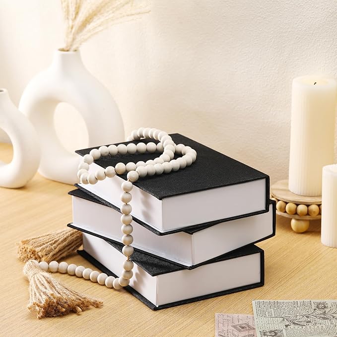 Tioncy 3 Pcs Fake Book Box Neutral Linen Book Box Decorative Faux Prop Storage for Farmhouse Home Decor shelf Table Card Photo DIY Keepsake Gift(8.6 x 6.1 x 1.8 Inch,Black)