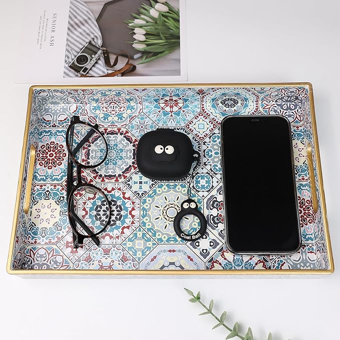 Spsyrine Bathroom Vanity Tray with Handles for Dresser Tops, Countertop, Perfume Decorative Tray, 11.8â * 7.87â *1.37â C2