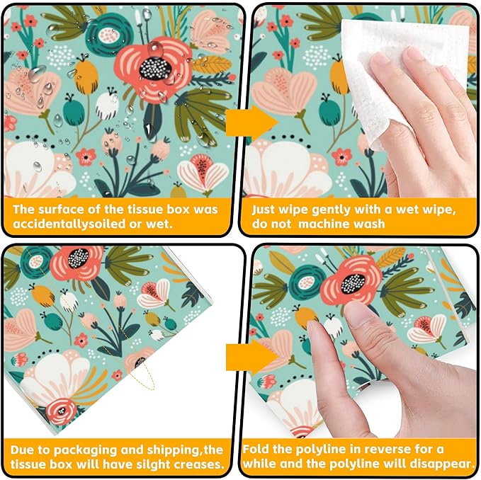 Watercolor Flowers Tissue Box Cover Square,Tissue Box Holder with Belt Bottom,Stylish Leather Napkin Holder for Vanity Countertop,Nightstands,Office Desk,5.2"Ã5.2"Ã5.2"