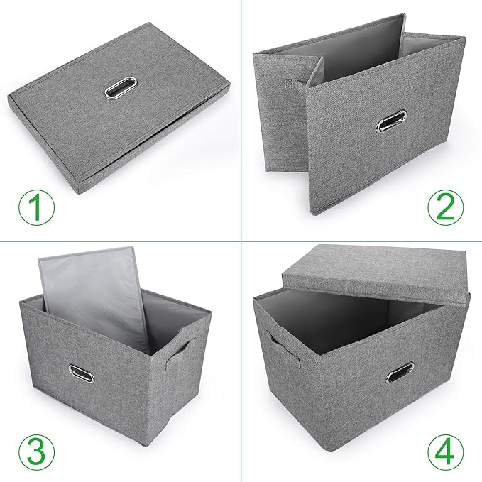 Large Linen Fabric Foldable Storage Bins with Removable Lid and Handles, Washable Storage Box Organizer Containers Baskets Cube with Cover for Bedroom,Office(Cream, Small(2-Pack))