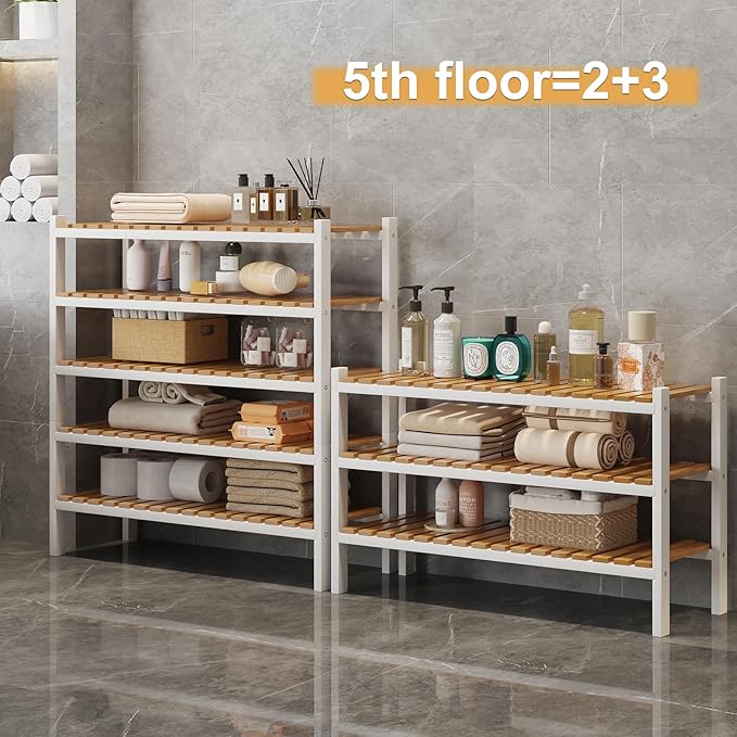 Bamboo Shoe Rack Organizer for Closet and Entryway-Space-Saving Narrow Shoe Stand-Versatile Shoe Holder for Door or Closet Shelf,Garage Bedroom can Freely Stack DIY Small Shoe Racks 2Tier Mixed color