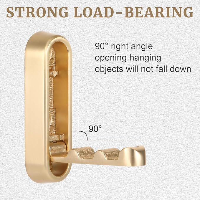 4PCS Invisible Folding Wall Hooks, Coat Rack Wall Mount, Foldable Clothes Hooks Can be Installed in Closets, Bedrooms, Bathrooms, Living Rooms, for Hanging Towels, Hats, Backpacks(Gold)