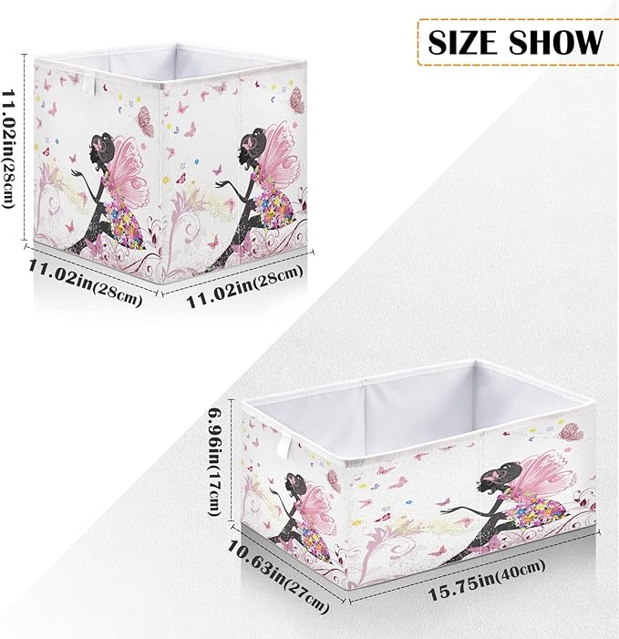 Blueangle Butterfly Girl Cube Storage Bin, 11 x 11 x 11 in, Large Collapsible Organizer Storage Basket for Home Décor