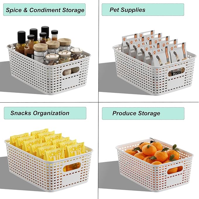 Plastic Storage Basket for Organizing 12 Pack Small Storage Bins Container for Shelves, White Shelf Baskets with Handles for Organization