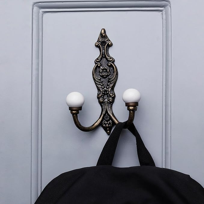 Indian Shelf Pack of 6 Heavy Duty Double Hooks for Hanging White Decorative Coat Hooks Double Prong Unique Coat Rack Wall Mount Ceramic Vintage Wall Hooks Towel Holder Backpack Purse Hanger- Style 6