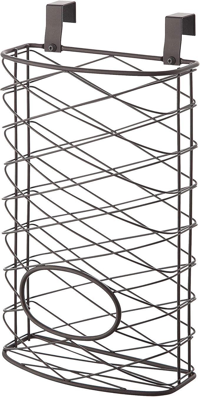 SunnyPoint Over Cabinet Kitchen Storage Organizer Holder or Basket - Hang Over Cabinet Doors in Kitchen/Pantry - Holds up to 50 Plastic Shopping Bags (BROWN)