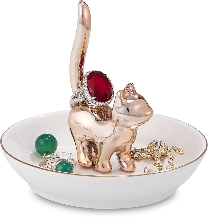 ROSA&ROSE Ring Holder Jewelry TrayâHandmade Cat Ring Dish,Romantic Gift for Her,Wedding,Birthday Gift for Girlfriend,Wife Personalized Jewelry Holder,Cute Cat Decor