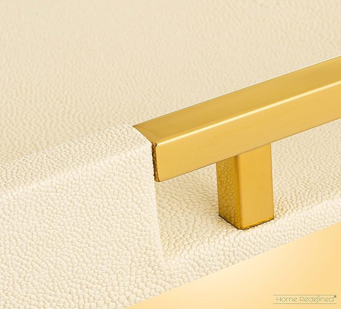 Modern Elegant 17.5âx12â Rectangle Cream Rectangle Shagreen Faux Leather Decorative Tray Ottoman Tray Coffee Table Perfume Living Room Kitchen Serving Tray with Gold Polished Metal Handles.