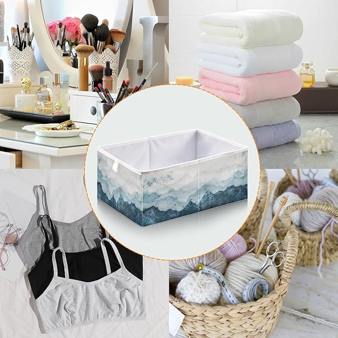 Blueangle Blue Watercolor Mountains Cube Storage Bin, 11 x 11 x 11 in, Large Collapsible Organizer Storage Basket for Home Décor