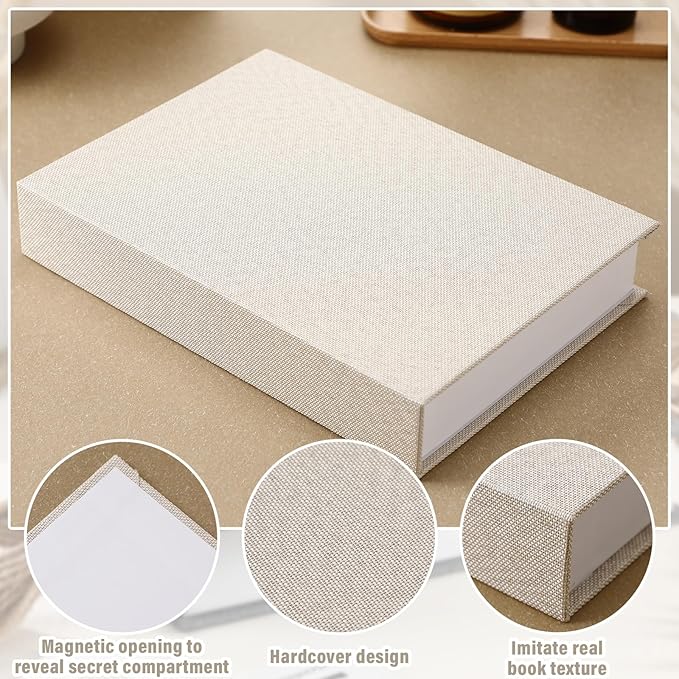 Tioncy 3 Pcs Fake Book Box Neutral Linen Book Box Decorative Faux Prop Storage for Farmhouse Home Decor shelf Table Card Photo DIY Keepsake Gift(8.6 x 6.1 x 1.8 Inch,Creamy White)