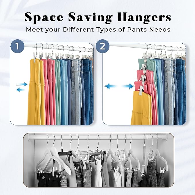 HOUSE DAY Legging and Yoga Pants Hangers with Clips 40 Pack, Closet Organizer Clips, Space Saving Hanging Clips for Hat, Bag, and Home Storage - Ivory