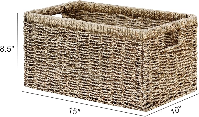 Vagusicc Wicker Basket, Baskets for Organizing, Storage Basket with Handles, Sea Grass Storage Baskets for Shelves, Bathroom, Pantry Organizers, Large Wicker Baskets (15x10x8.5 inch, 2 Pack)