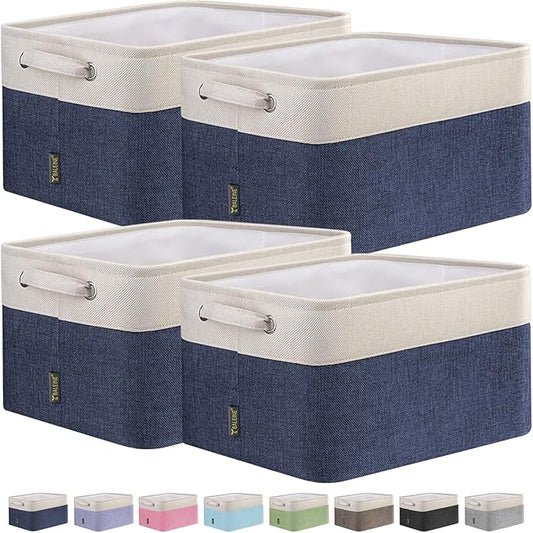 BALEINE 4 Pack Fabric Closet Storage Bins for Shelves, Linen Closet Organizers and Storage, Decorative Baskets for Organizing, Shelf, Clothes, Home, Office (Navy Blue, 15"x11"x9.5")
