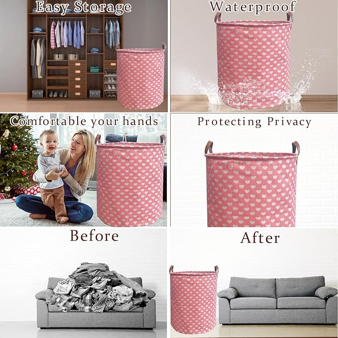 Waterproof Laundry Hamper Collapsible Laundry Basket Leather Handle Laundry Bag Large Clothes Storage Toy Organization for Bathroom Bedroom Laundryroom College Dorms (97-Satisfied laundry hampers)