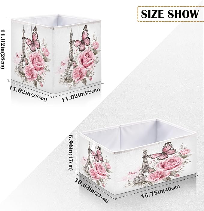 Bolaz Bow Flower Eiffel Tower Closet Organizers Storage Cubes Storage Bins Shelf Baskets Containers for Home Room Office,Rectangle
