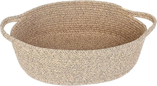 Brown Variegated Small Woven Basket, 13â x 9â x 5â Baskets for Gifts Empty, Cotton Rope Gift Basket, Cute Nursery Baby Organizer, Cat Dog Toy Bin Box, Wicker Storage Bin with Handle