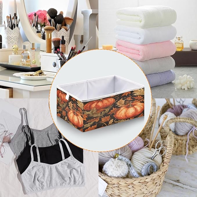 Bolaz Vintage Pumpkin Maple Leaf Closet Organizers Storage Cubes Storage Bins Shelf Baskets Containers for Home Room Office,Square