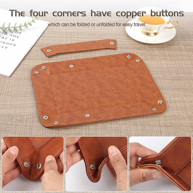 Deluxe Leather Tray Desktop Storage Organizer Watch Remote Control Jewelry Cell Phone Wallet Keychain Desktop Storage for Home, Camping Unique Gift Ideas for Men and Friends
