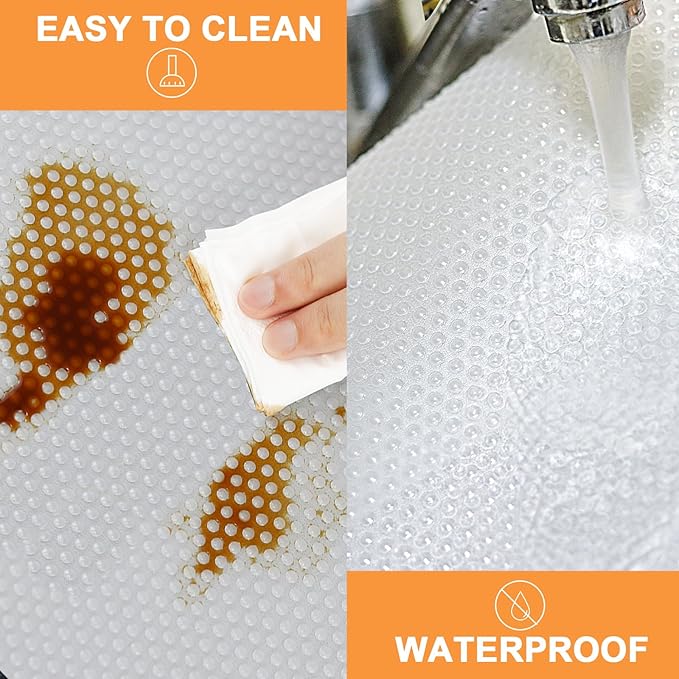 Clear Shelf Liners for Kitchen Cabinets: 17.7 Inch Wide Waterproof Drawer Liner - Translucent Non-Adhesive Easy to Cut Cupboard Liner for Refrigerator 17.7 in × 25 FT