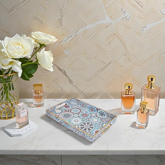 Spsyrine Bathroom Vanity Tray with Handles for Dresser Tops, Countertop, Perfume Decorative Tray, 11.8â * 7.87â *1.37â C2