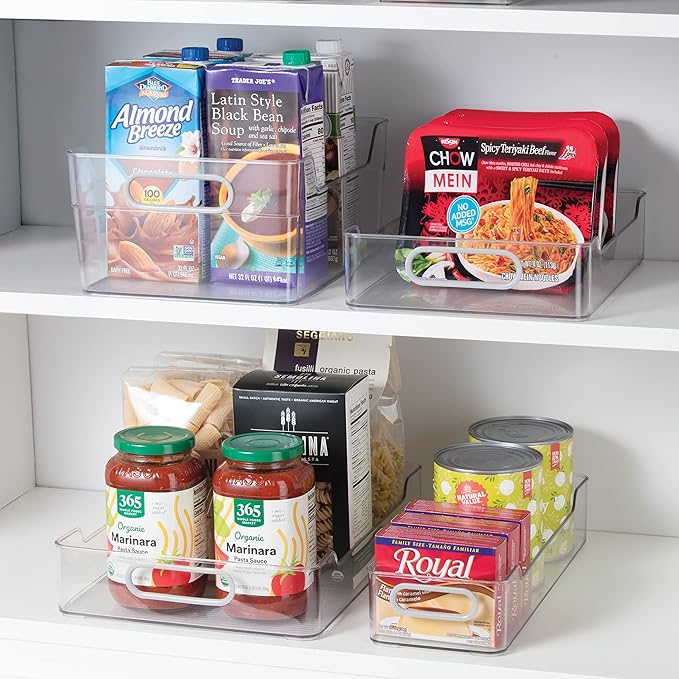 Oggi Cabinet/Drawer High Wall Storage Bin - 14" x 10", Clear/Gray, Ideal for Kitchen Organization, Pantry Storage, Fridge Organizing - Set of 6