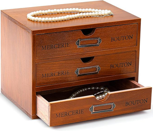 Wesiti 3 Drawer Vintage Wooden Desk Organizer, Apothecary Cabinet Storage Drawers, Rustic Shelf Drawer, Home Office Organizers and Accessories, Embroidery Floss, Craft, Art, Jewelry Storage, Stackable