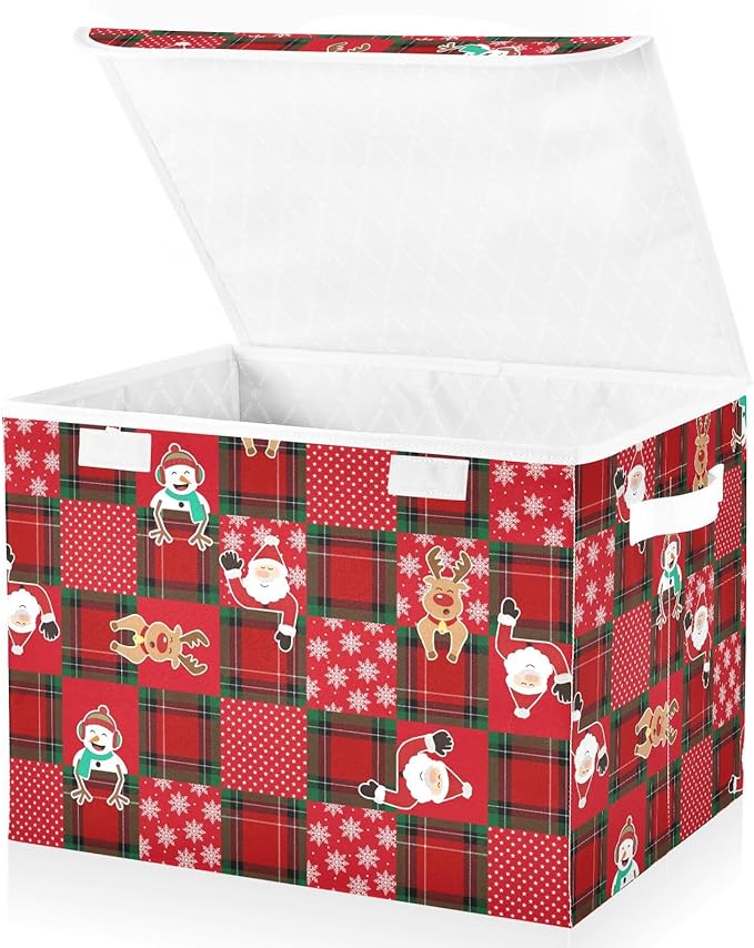 Christmas Baskets Collapsible Storage Bins with Lids, Christmas Snowman Santa Snowflake Storage Boxes Clothes Baskets for Organizing