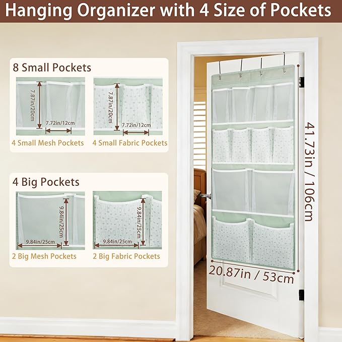 2 Pack- 12 Pocket Over Door Hanging Storage Organizer with 4 Kinds Pouch,Back of Closet Hanging Shelf Storage Organization for Sock,Hat,Underwear,Behind Door Caddy in Bedroom,Bathroom,Entrance,Dorm,RV