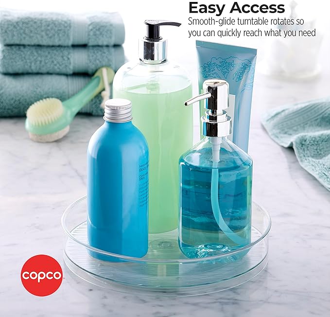 Copco Clear Lazy Susan Organizer, Turntable for Kitchen Cabinet, Pantry Organization and Storage, Fridge, Bathroom Closet, Vanity Countertop Makeup Organizing, Spice Rack