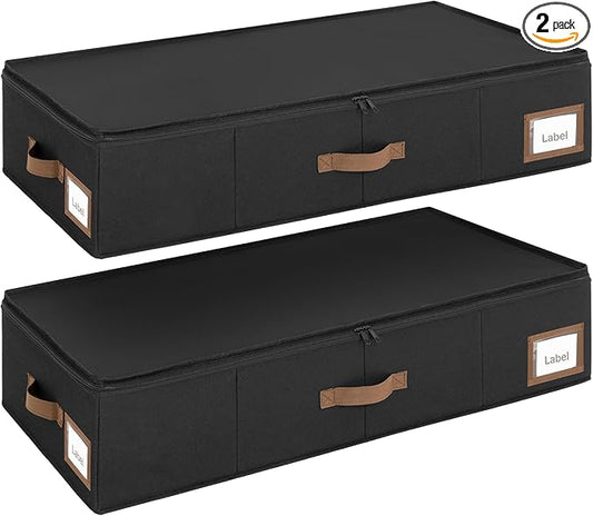 Cupic Cupid Under Bed Storage Containers, Foldable Organizer with Lid for Bedroom, Underbed Storage Box for Blankets, Clothes, Shoes, 2 Pack, Black