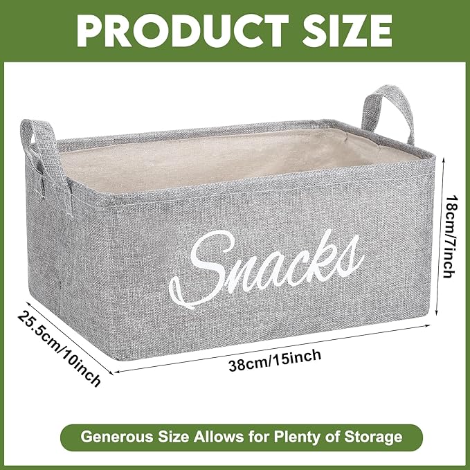 17 Pcs Snack Basket Sets, Snack Storage Bin for Pantry Shelves with 16 Pcs 2 Inch Chip Clips, Basket Organizer for Kitchen Home, Chips, Popcorn, Candy, Pretzels(Burlap,Grey)