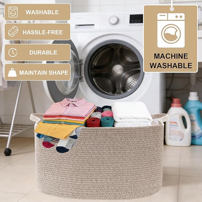 Magazine & Newspaper Baskets,65L Large Woven Rope Blanket Basket,21"x16"x12"Storage Bin with Handle,Toys Storage,Laundry Basket for Home Organization/Living Room/Nursery/Bedroom,Brown